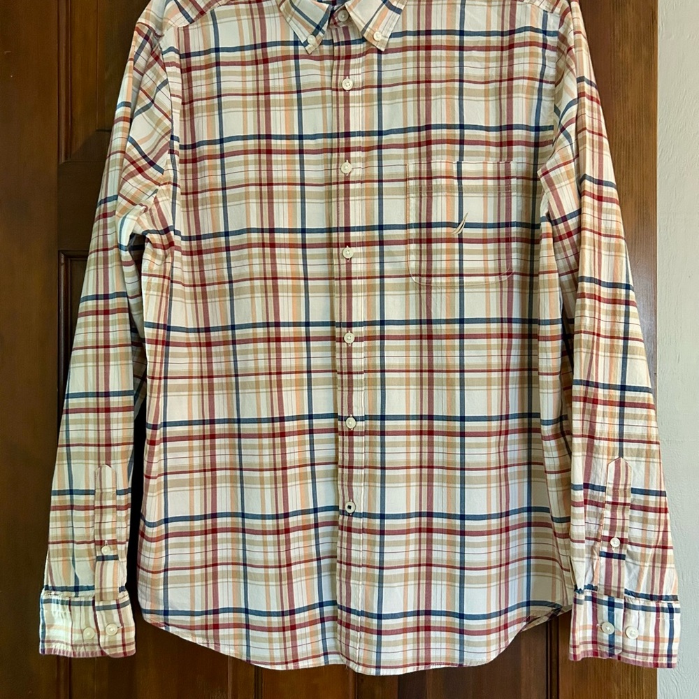 Nautica Men's Plaid Shirt - Red, Blue, Cream XL